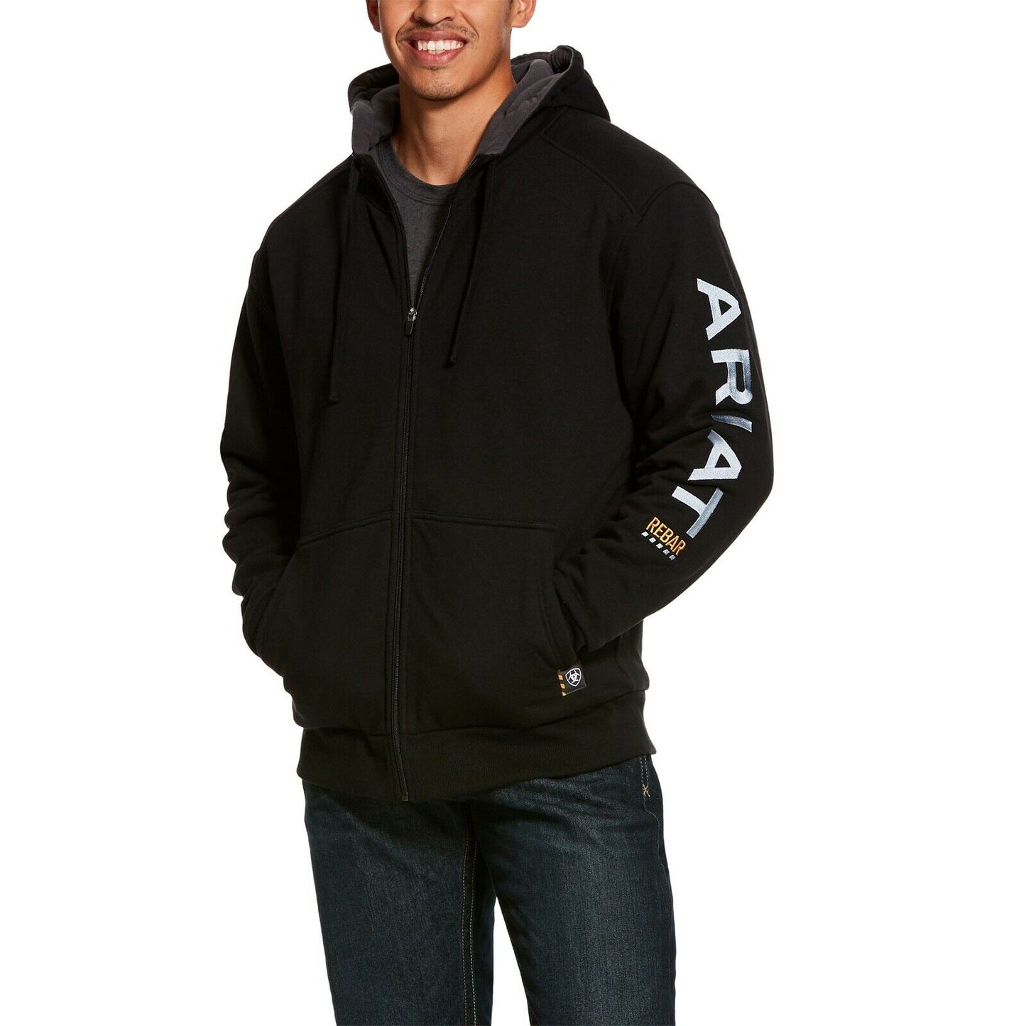 Ariat® Men's Rebar Black All-Weather Zip-Up Logo Hoodie 10027833