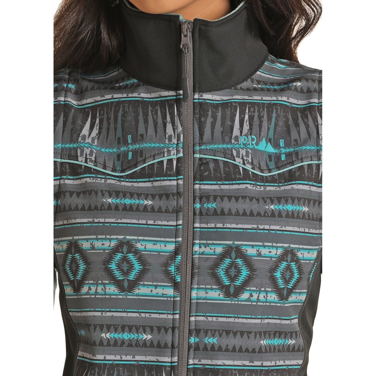 Powder River Ladies Aztec Print Jade Softshell Vest 58-1064-34