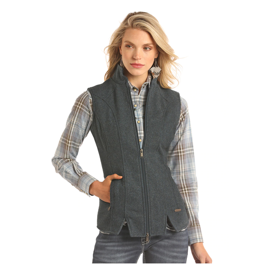 Powder River Outfitters Ladies Heather Navy Wool Fitted Vest 58 2632