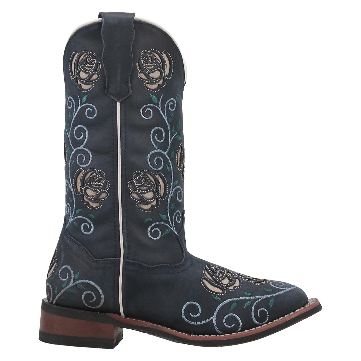 Laredo® Ladies Navy Willow Floral Square Toe Pull On Western Boots 5885