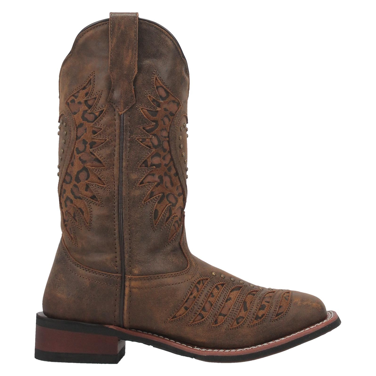 Laredo® Ladies Emmylou Leopard Print Inlay Brown Western Boots 5889