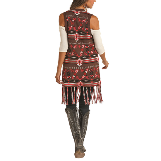 Powder River Outfitters® Ladies Aztec Jacquard Fringe Vest 58A6716
