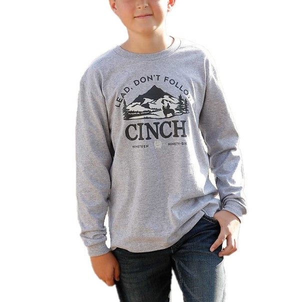 Cinch Children's Long Sleeve Heather Grey Logo T-Shirt MTT7630010