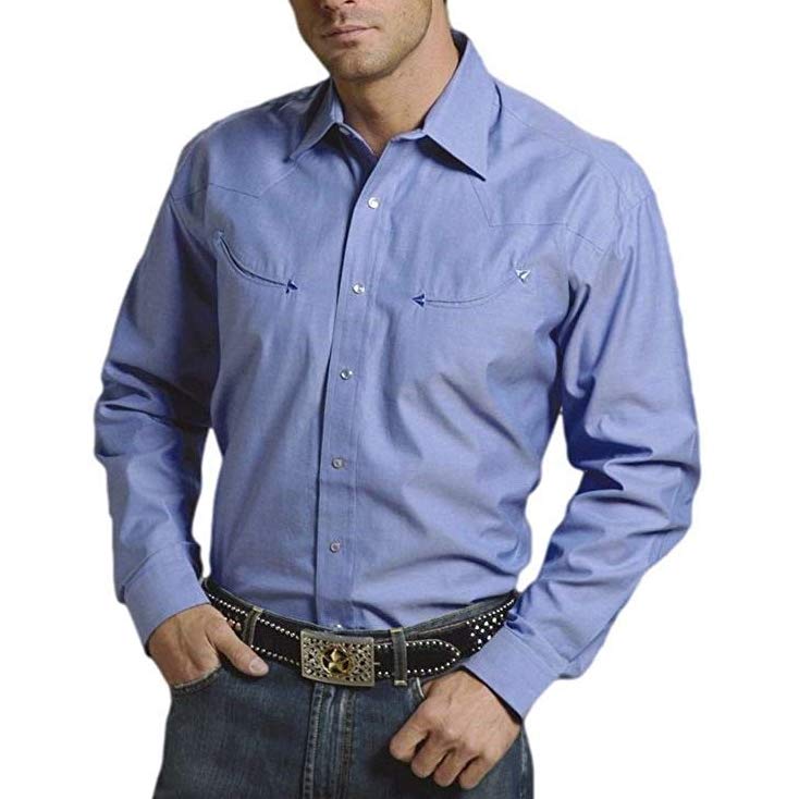 Stetson Men's Blue Smile Pockets Snap Button Shirt 11-001-0465-0023 BU