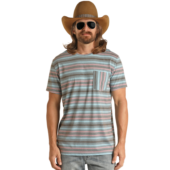 Rock & Roll Cowboy Unisex Turquoise Striped T-Shirt RRMT21RZMP-87