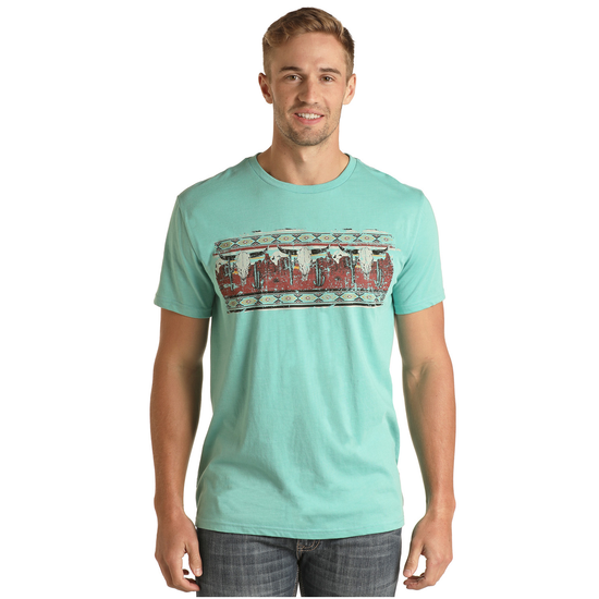 Rock & Roll Cowboy Men's Western Turquoise Graphic T-Shirt RRMT21RZME-86
