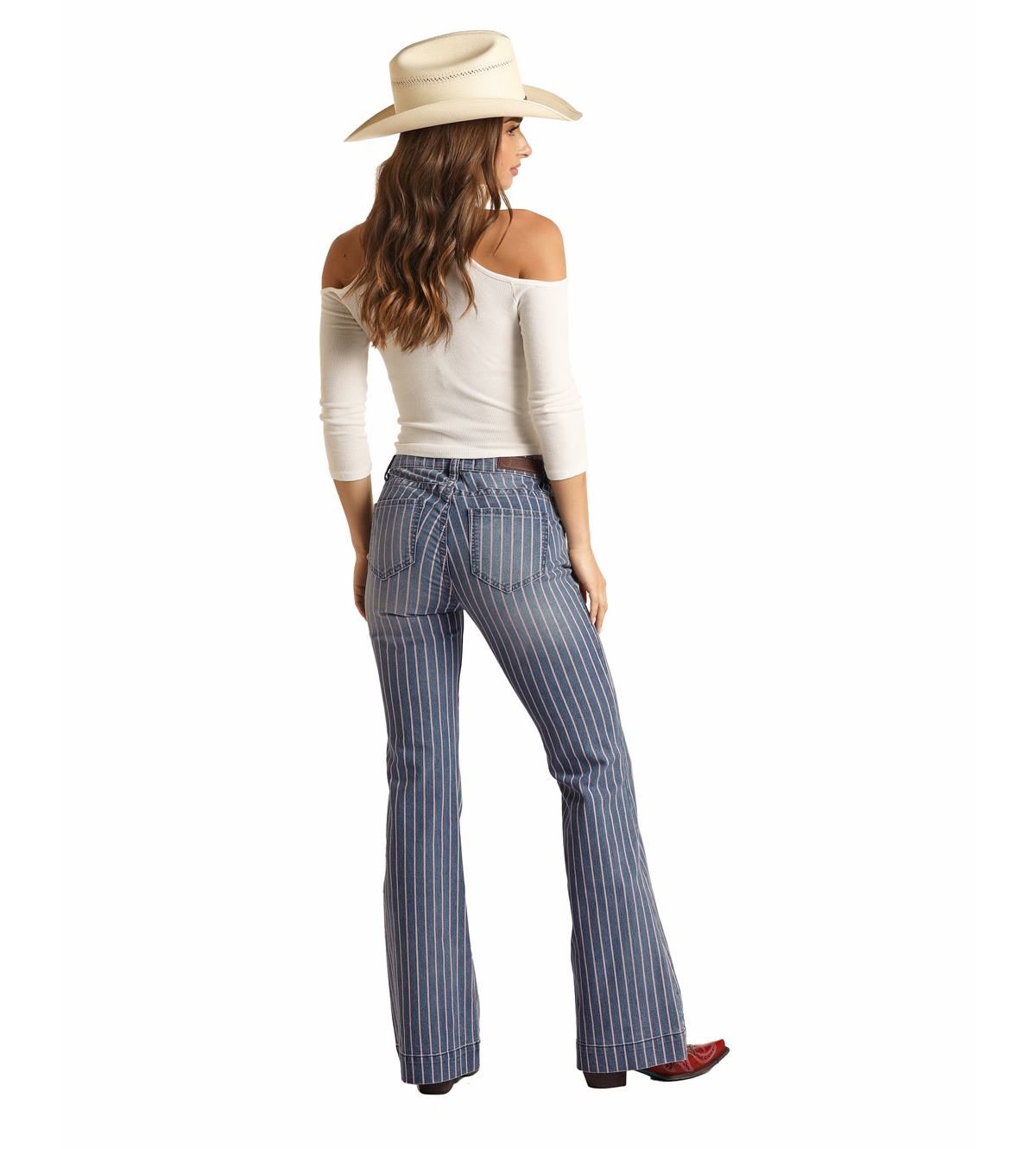 Rock & Roll Denim Ladies Mid-Rise Striped Medium Wash Trouser RRWD5MRZU1