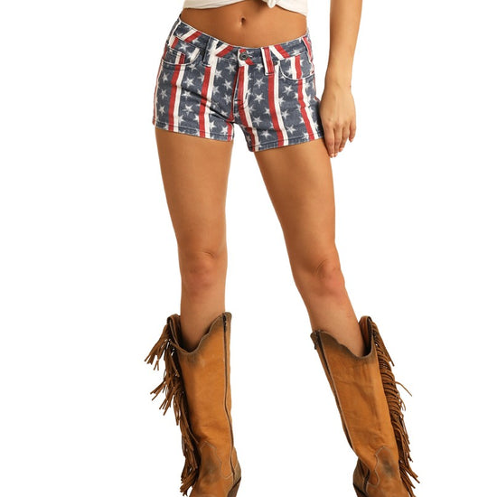 Rock & Roll Cowgirl Ladies Stars & Stripes Flag Low Rise Shorts 68-5308