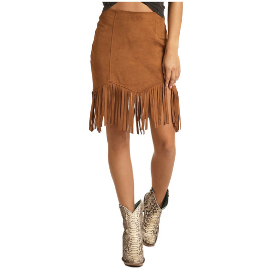 Rock & Roll Cowgirl Ladies Camel Microsuede Skirt 69-9922