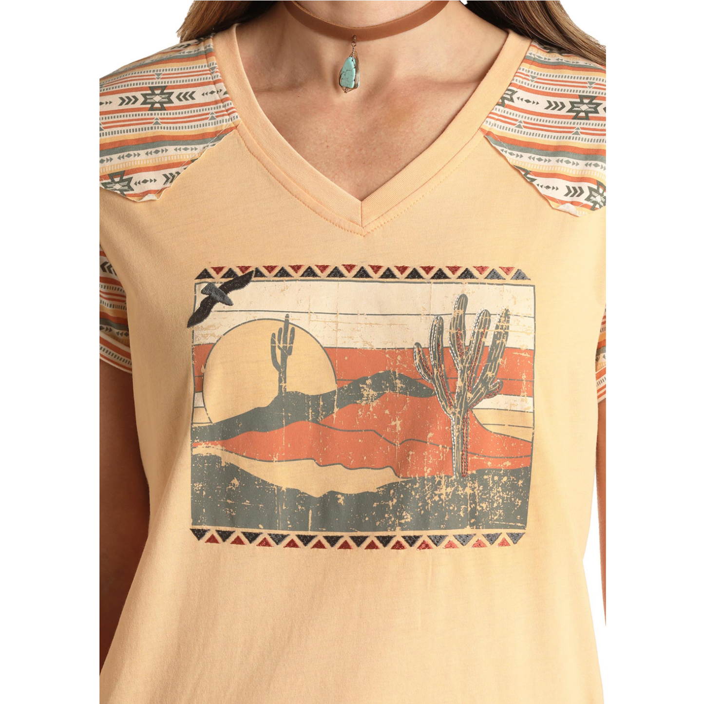 Panhandle Ladies Desert Graphic Print Yokes T-Shirt WLWT21RZIQ