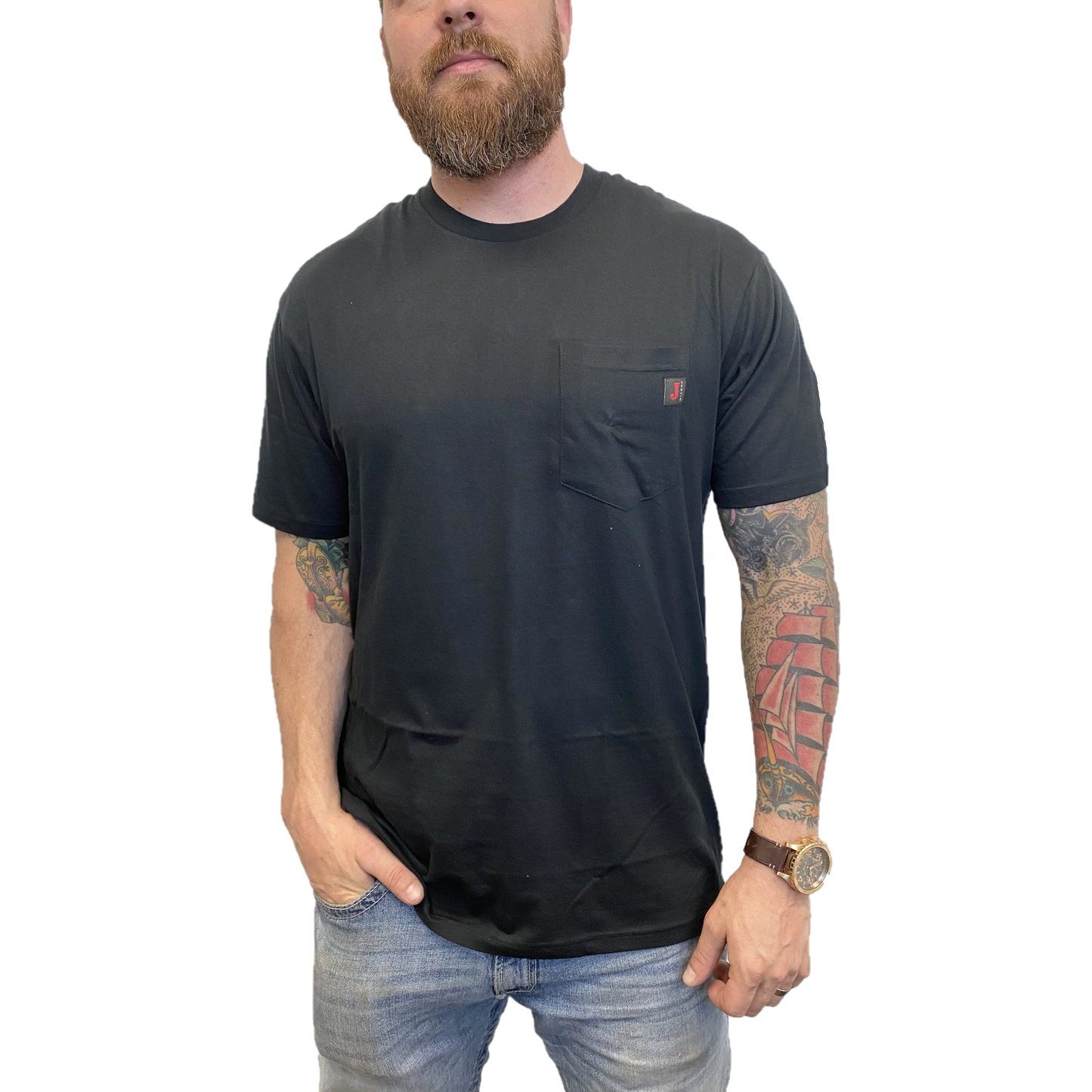 Load image into Gallery viewer, Justin Men&amp;#39;s Pocket Short Sleeve Black Work T-Shirt J-1459-BLK
