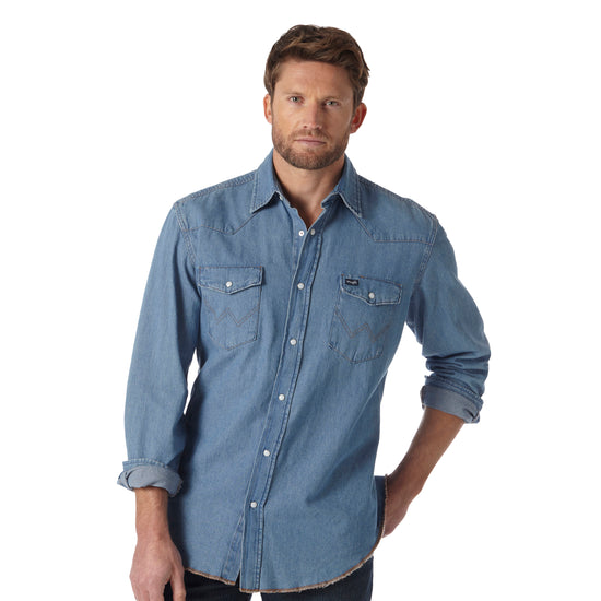 Wrangler Men's Cowboy Cut Stone Wash Denim Button Down Shirt 70127SW
