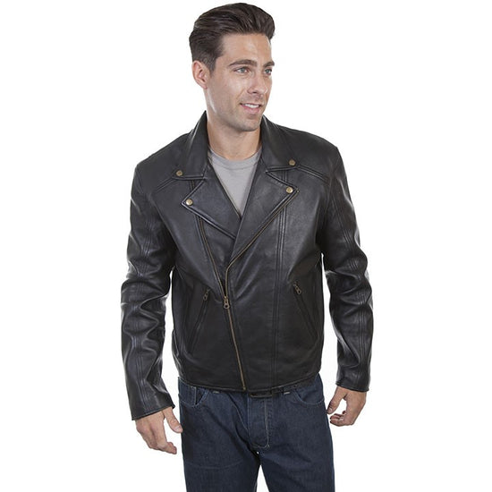 Scully® Men's Leather Motorcycle Black Zip Up Jacket 713-144