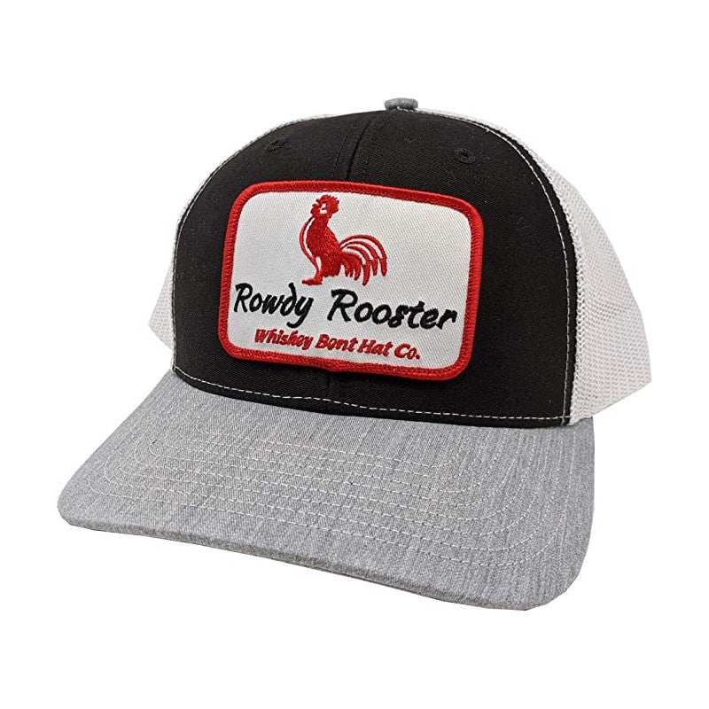 Whiskey Bent Men's Rowdy Rooster Grey Black White Trucker Hat WB09-GY