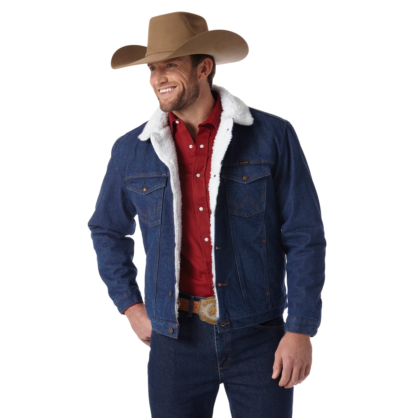 Wrangler Men's Sherpa Lined Prewashed Blue Denim Jacket 74255PW