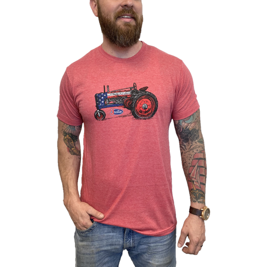 Justin Men's USA Tractor Red Heather Short Sleeve T-Shirt J-G3175