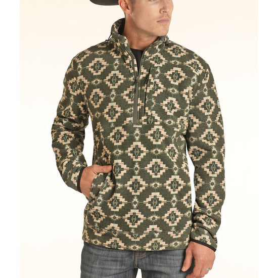 Powder River Outfitters Men's Aztec Knit Olive Pullover 91-1041-31