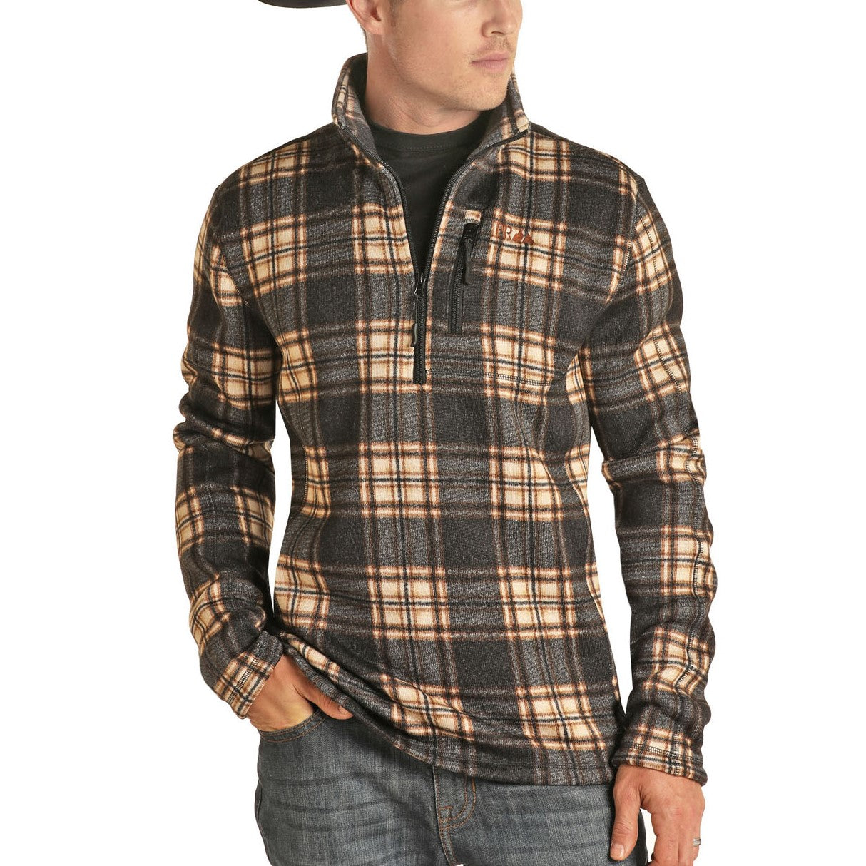 Powder River Outfitters Men's Plaid Fleece Brown Pullover 91-1044-22