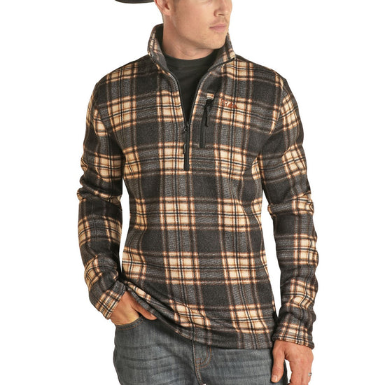 Powder River Outfitters Men's Plaid Fleece Brown Pullover 91-1044-22