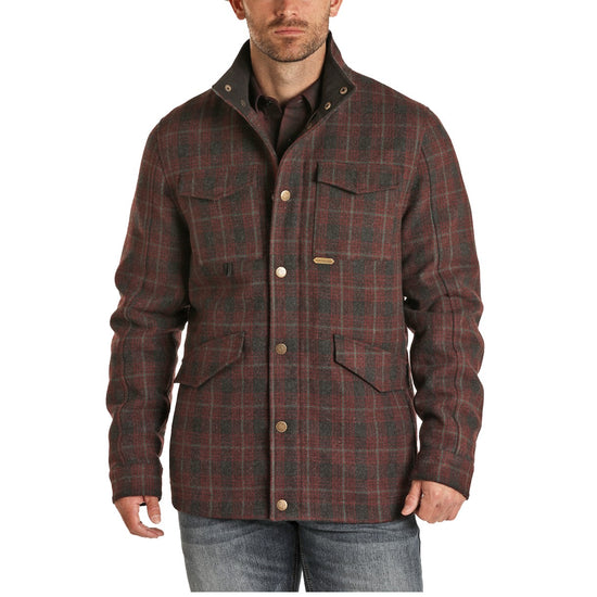 Powder River Outfitters Men's Burgundy Plaid Wool Coat 92-1006-62