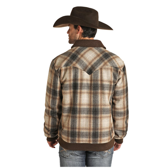 Powder River Outfitters Men's Brown & Beige Plaid Wool Coat 92-1008-23