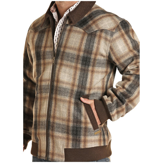 Powder River Outfitters Men's Brown & Beige Plaid Wool Coat 92-1008-23