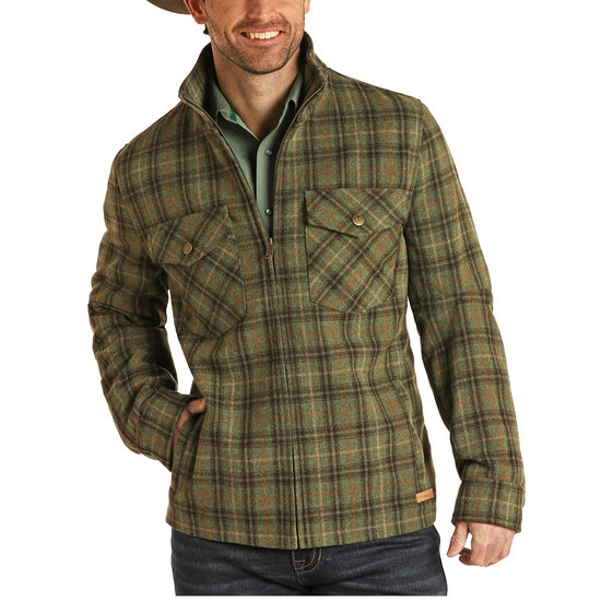 Powder River Outfitters Men's Plaid Wool Olive Coat Jacket 92-1013-31