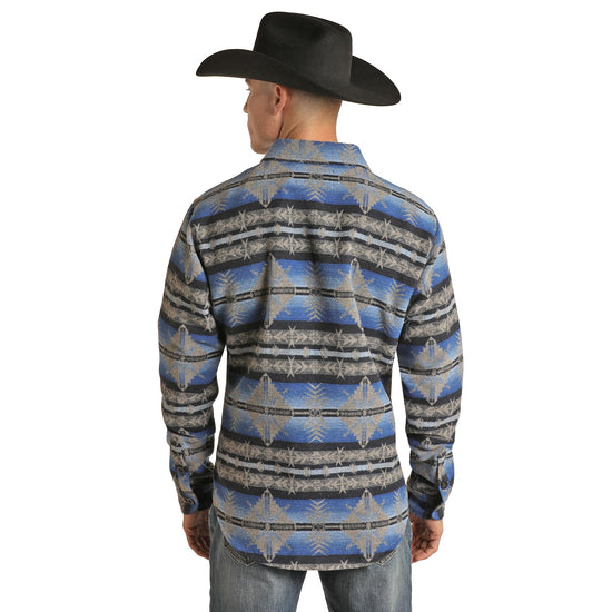 Powder River Outfitters Men's Aztec Wool Blue Shirt Jacket 92-1015-43