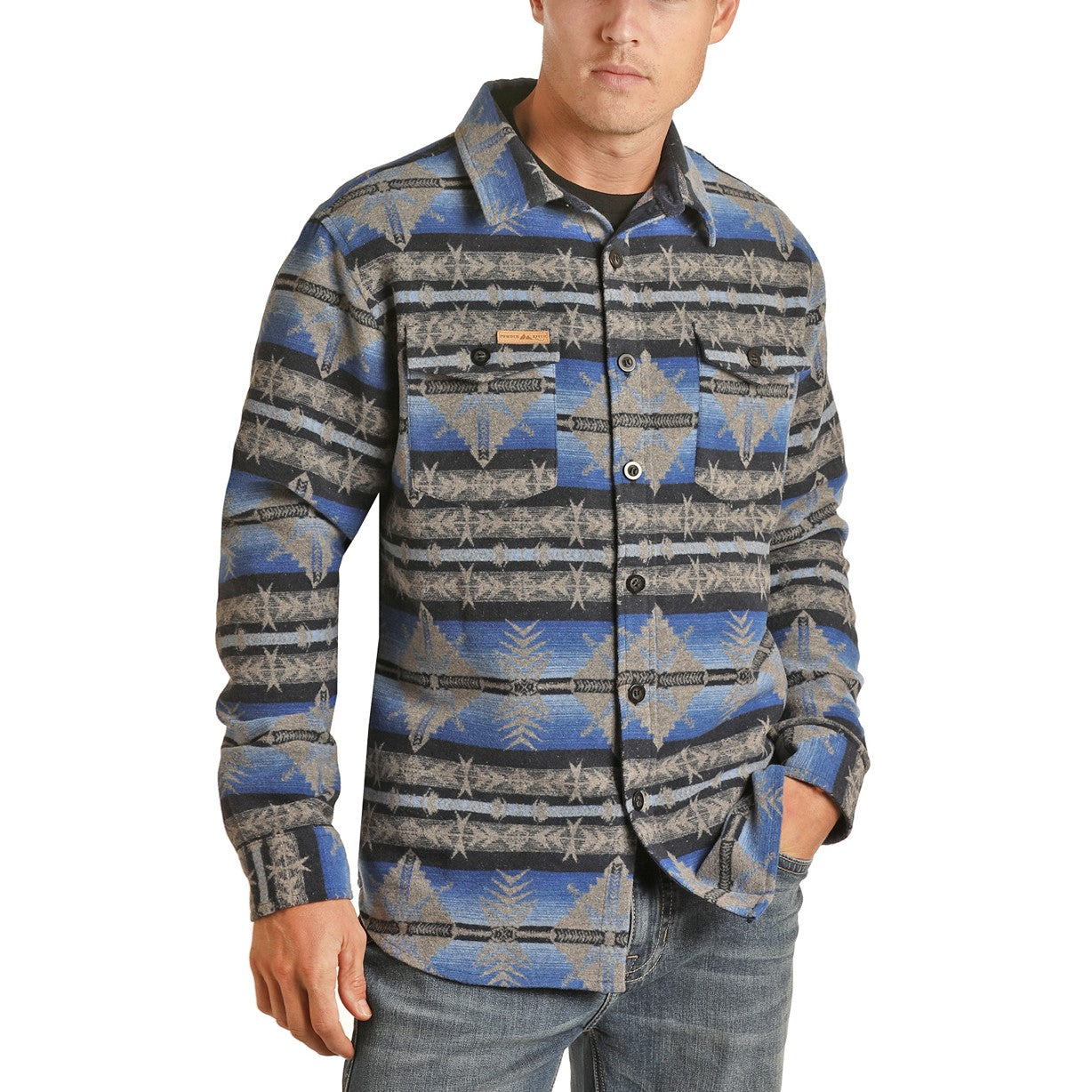 Powder River Outfitters Men's Aztec Wool Blue Shirt Jacket 92-1015-43