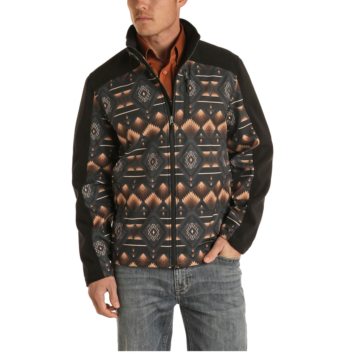 Powder River Outfitters Men's Black Aztec Softshell Jacket 92104901