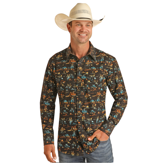 Rock & Roll Cowboy Men's Black Western Snap Shirt RRMSOSRZ7G-01