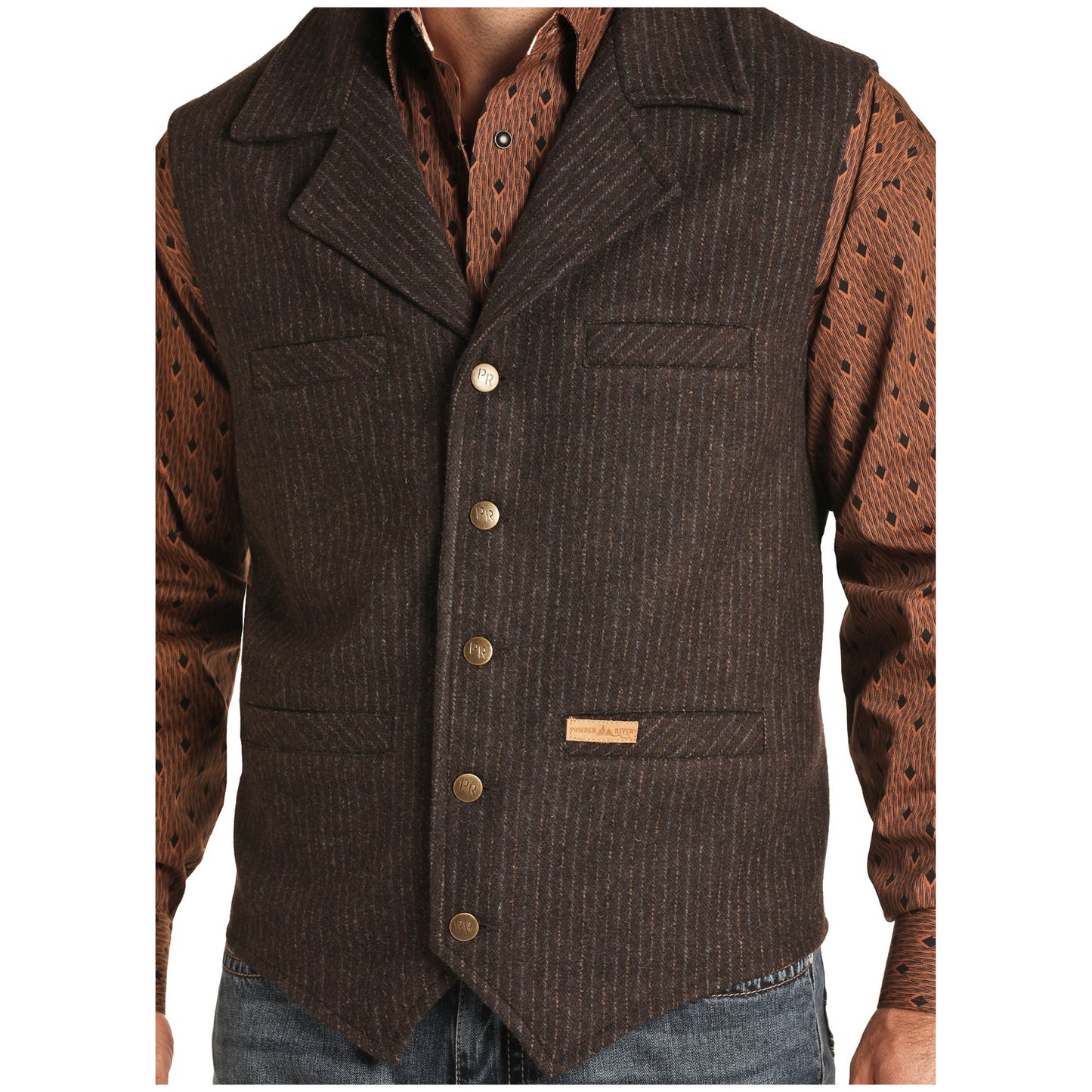 Powder River Outfitters Men's Brown Wool Stripe Montana Vest 98-1000-22