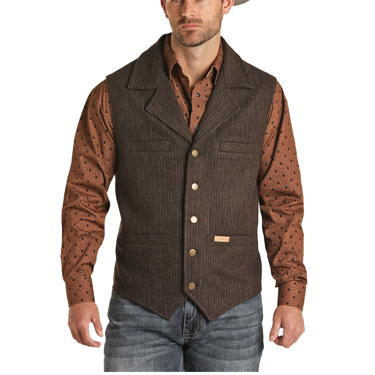 Powder River Outfitters Men's Brown Wool Stripe Montana Vest 98-1000-22