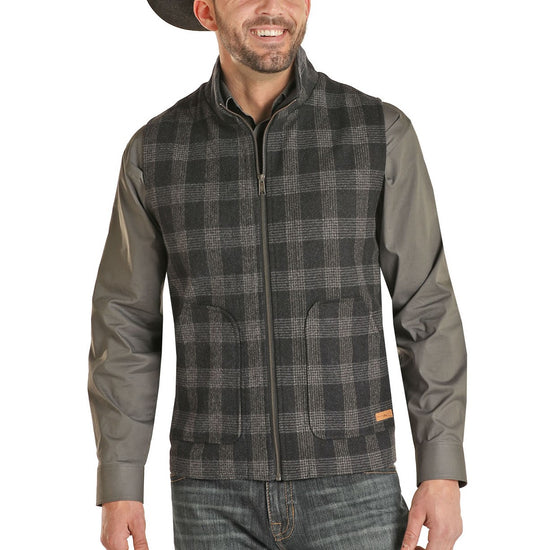 Powder River Outfitters Men's Wool Navy Plaid Vest 98-1002-41