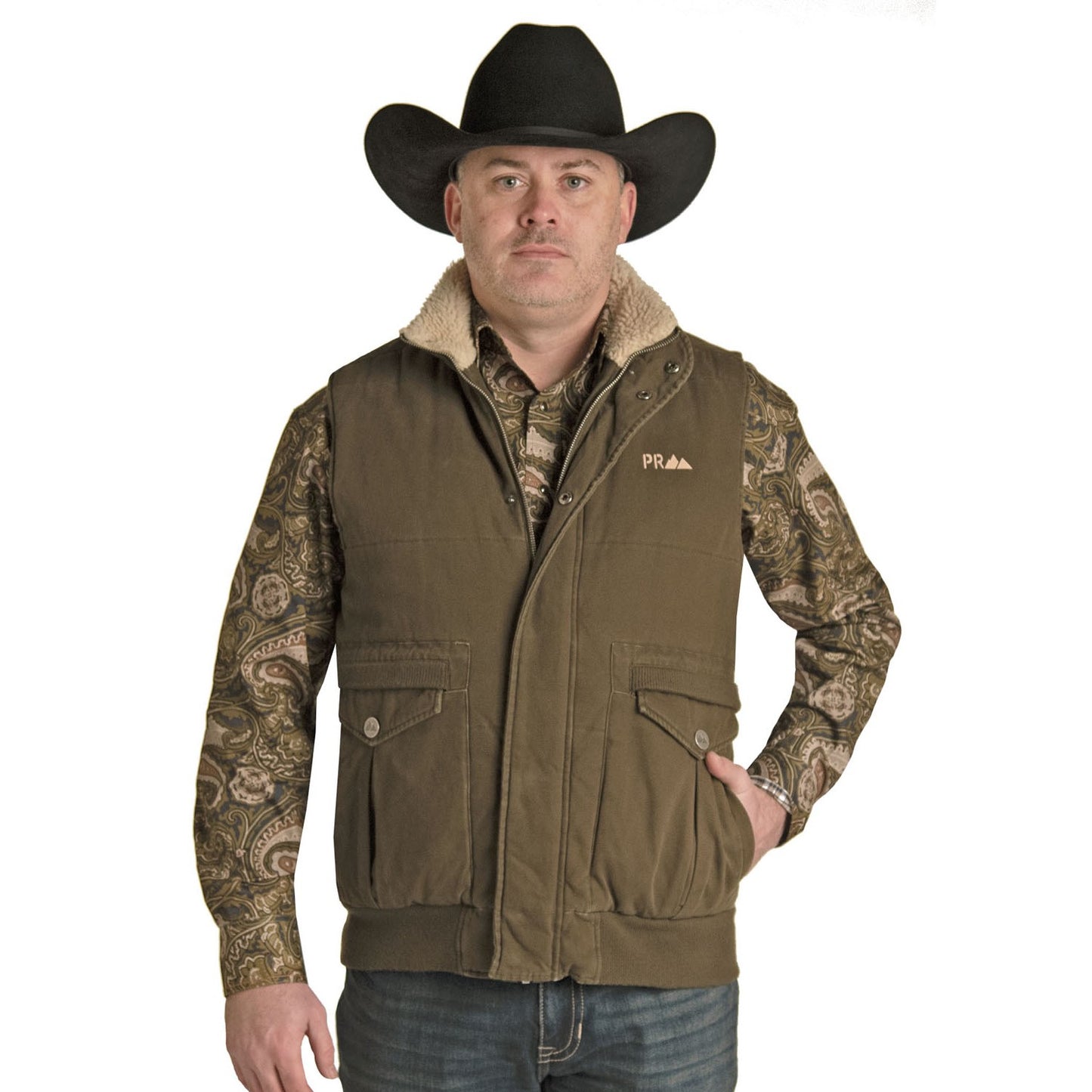 Powder River Outfitters Men's Solid Cotton Canvas Olive Vest 98-1028-31