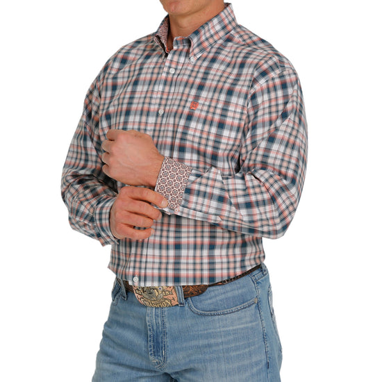 Cinch® Men's White & Coral Plaid Button Down Shirt MTW1105387