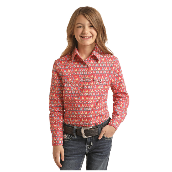 Panhandle Girls Tee Pee Pattern Red Snap Button Shirt WLGSOSRZHR