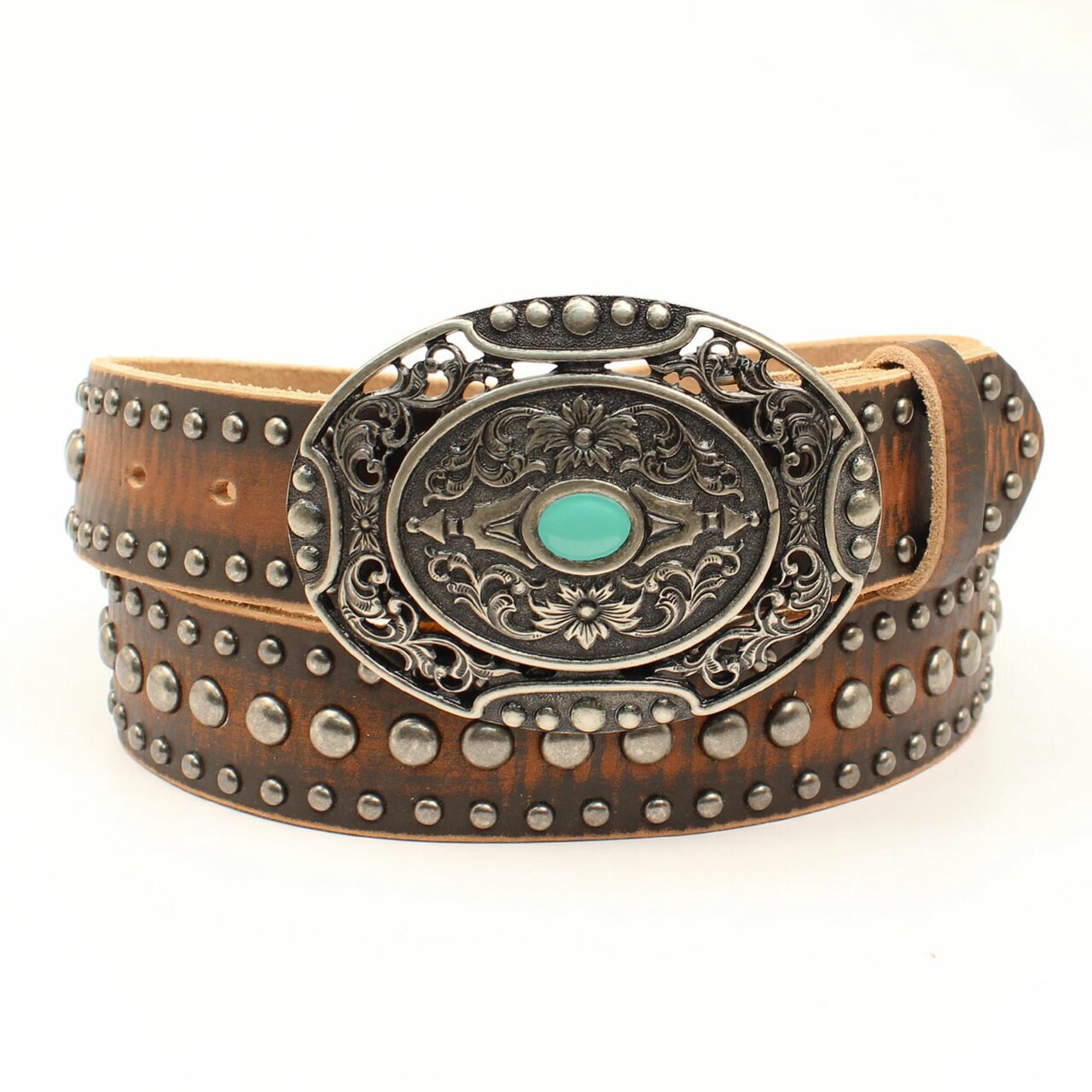 Ariat Ladies Distressed Brown Nail-head Studded Leather Belt A1529002