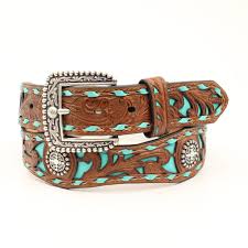 Ariat Ladies Turquoise Inlay Concho Accent Brown Leather Belt A1529608