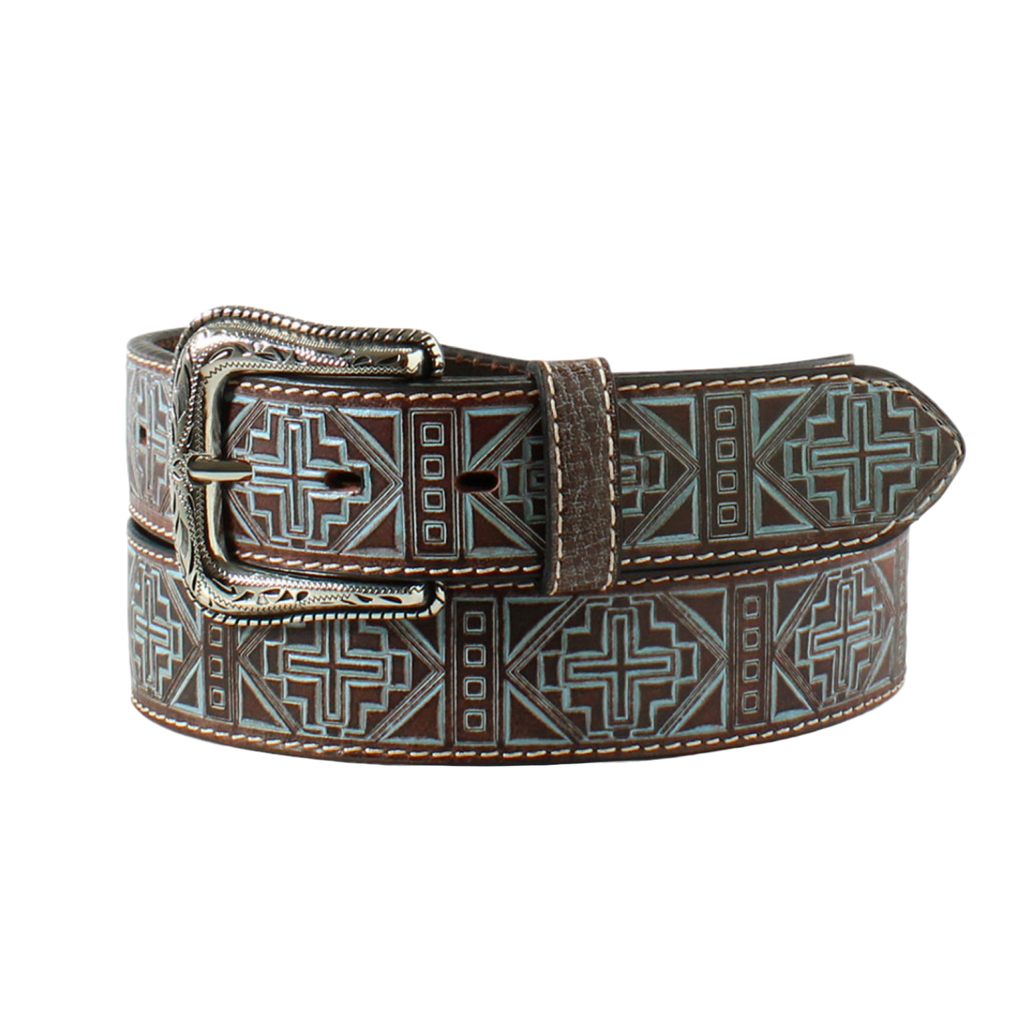 Ariat Ladies Tooled Cross Leather Blue & Brown Belt A1580027