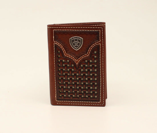 Ariat® Men's Basketweave With Shield Concho Trifold Wallet A3540602