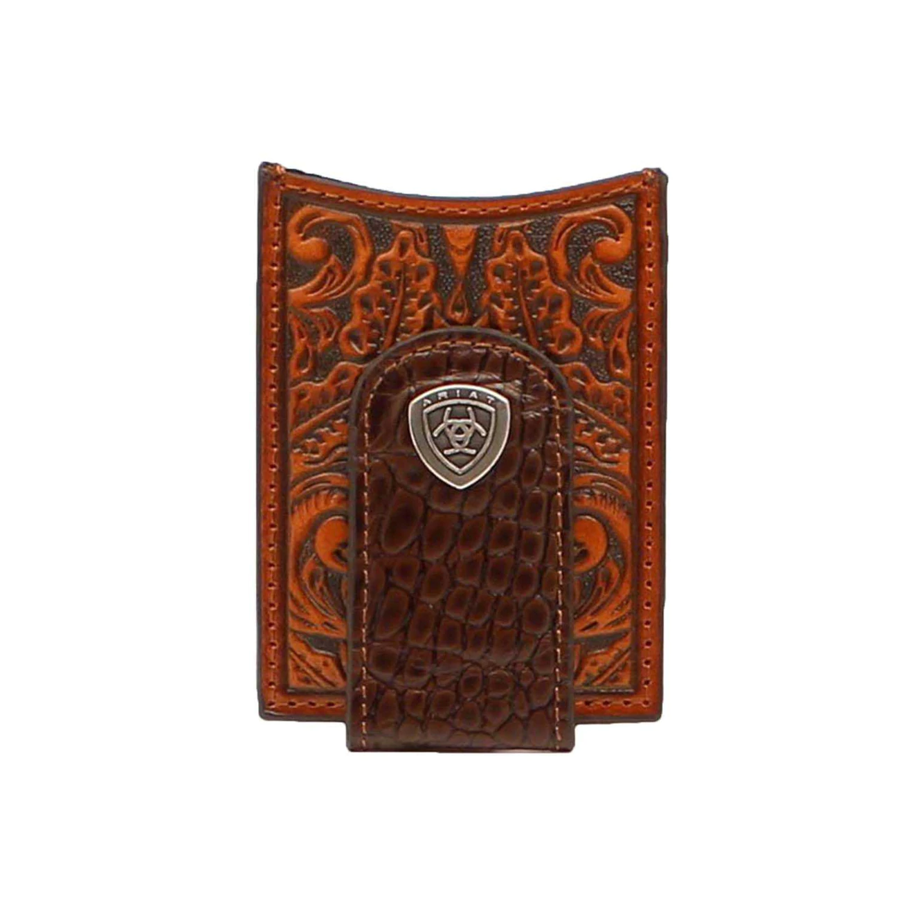 Ariat® Men's Western Tooled Leather Brown Money Clip Wallet A3542502
