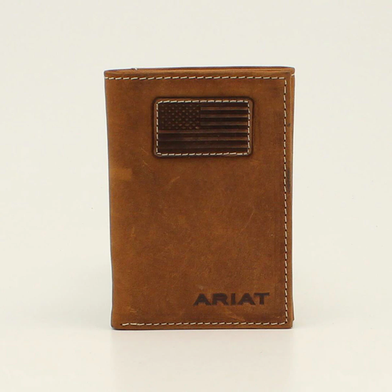 Ariat® Men's Flag Patch Tan Trifold Wallet A3548444