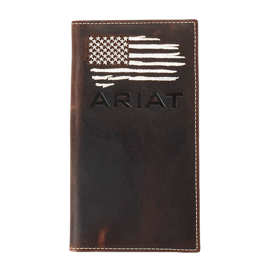 Ariat Distressed American Flag Brown Rodeo Wallet A3553734