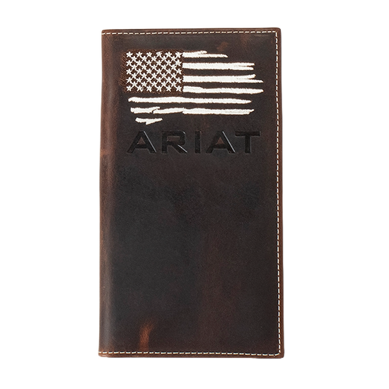 Load image into Gallery viewer, Ariat Distressed American Flag Brown Rodeo Wallet A3553734
