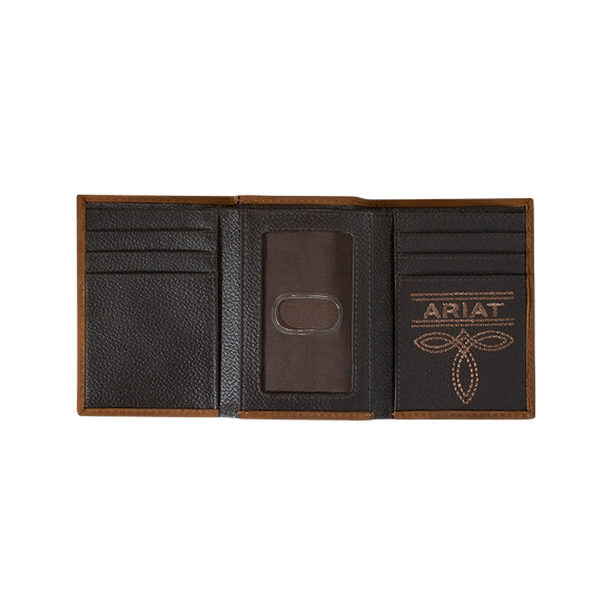 Ariat American Flag Embroidered Aged Bark Trifold Wallet A35548217
