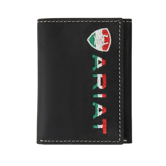 Ariat Mexican Flag Embroidered Black Trifold Wallet A3555201