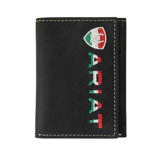 Ariat Mexican Flag Embroidered Black Trifold Wallet A3555201