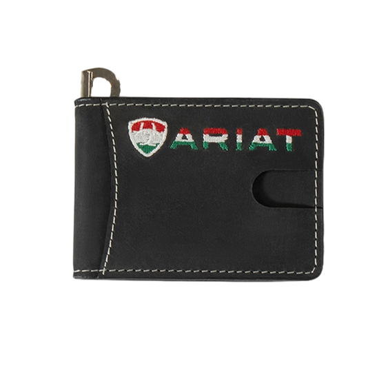 Ariat Mexican Flag Embroidered Black Money Clip Wallet A3555401