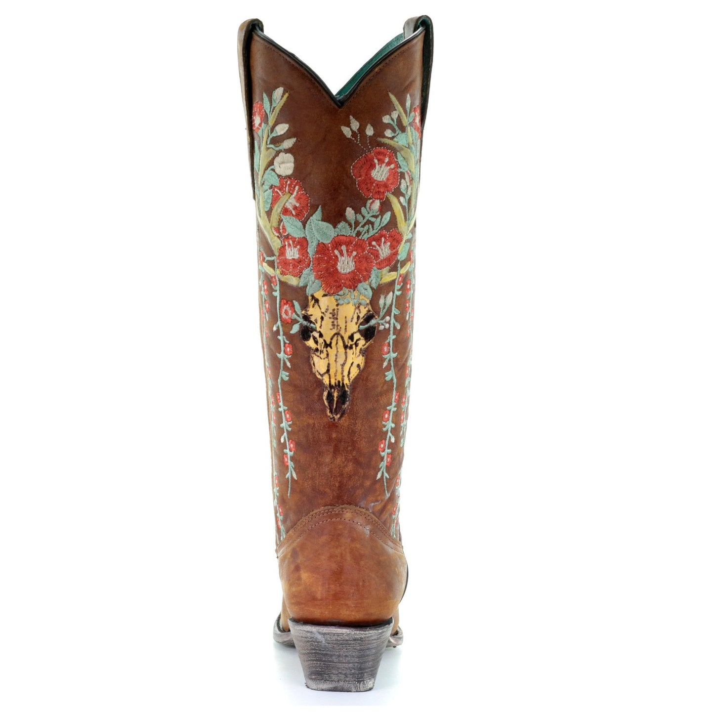Corral Ladies Tan Deer Skull Overlay & Floral Embroidery Boots A3620 - Wild West Boot Store